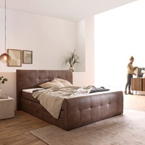 Boxspringbett Amarillo 180x200 cm Braun mit Matratze, Topper und Bettkasten