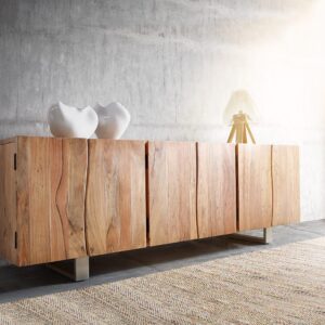Sideboard Live-Edge 220 cm Akazie Natur massiv 6 Türen