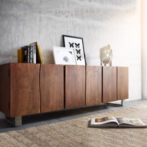 Sideboard Live-Edge 220 cm Akazie Braun massiv 6 Türen