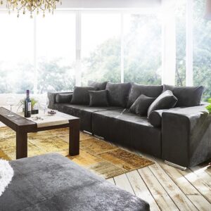 Big-Sofa Marbeya 285x115 cm Anthrazit Antik Optik 10 Kissen