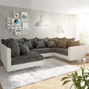 Wohnlandschaft Clovis Weiss Schwarz mit Armlehne