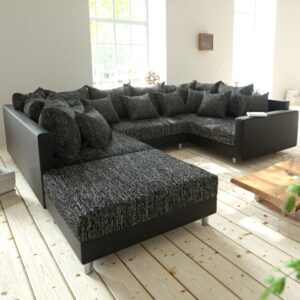 Wohnlandschaft Clovis Schwarz Modulsofa Hocker Armlehne