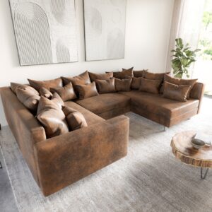 Wohnlandschaft Clovis Braun Antik Optik modular Armlehne