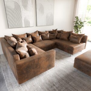 Wohnlandschaft Clovis Braun Antik Optik modular Hocker Armlehne