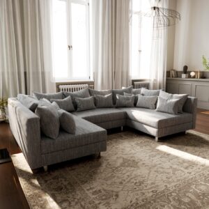 Wohnlandschaft Clovis Hellgrau Strukturstoff Modulsofa