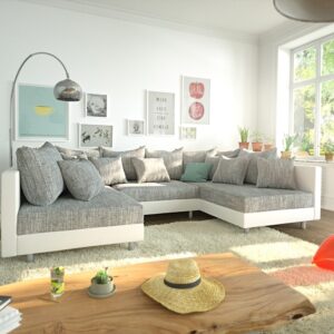 Wohnlandschaft Clovis Weiss Hellgrau Modulares Sofa