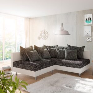 Ecksofa Clovis Weiss Schwarz Ottomane Rechts modular