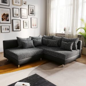 Ecksofa Clovis Schwarz Ottomane Rechts Modulsofa erweiterbar