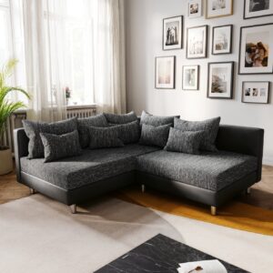 Ecksofa Clovis Schwarz Ottomane Links modular erweiterbar