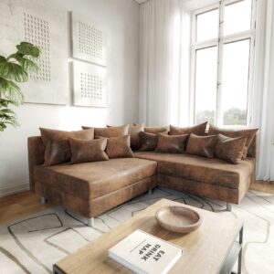 Ecksofa Clovis Braun Antik Optik Ottomane Rechts Modulsofa