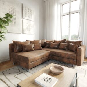 Ecksofa Clovis Braun Antik Optik modular Armlehne Ottomane Rechts
