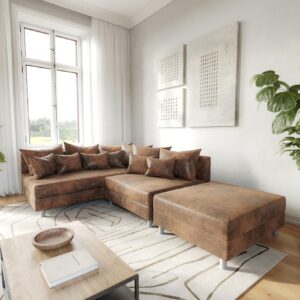 Ecksofa Clovis Braun Antik Optik Hocker Ottomane Links Modulsofa