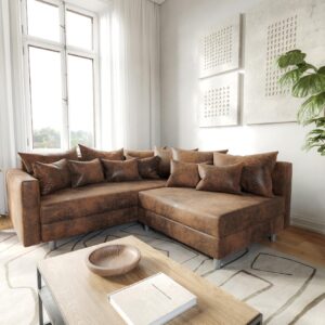 Ecksofa Clovis Braun Antik Optik modular Armlehne Ottomane Links