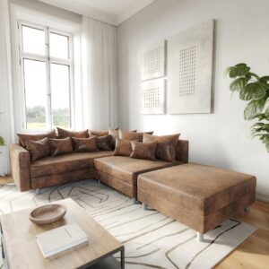 Ecksofa Clovis Braun Antik Optik modul Hocker Armlehne Ottomane Links
