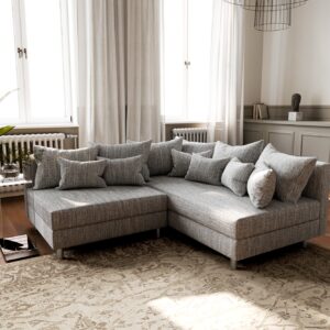 Ecksofa Clovis Hellgrau Strukturstoff Ottomane Rechts Modulsofa