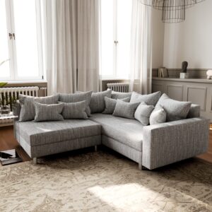 Ecksofa Clovis Hellgrau Strukturstoff Armlehne Ottomane Rechts