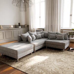 Ecksofa Clovis Hellgrau Strukturstoff Hocker Ottomane Links Modulsofa