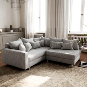 Ecksofa Clovis Hellgrau Strukturstoff Armlehne Ottomane Links Modulsofa