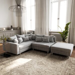 Ecksofa Clovis Hellgrau Strukturstoff Hocker Armlehne Ottomane Links Modulsofa