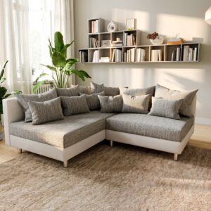 Ecksofa Clovis Weiss Hellgrau Ottomane Links Modulsofa