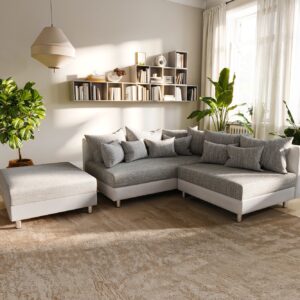Ecksofa Clovis Weiss Hellgrau Modulsofa Hocker Ottomane Links