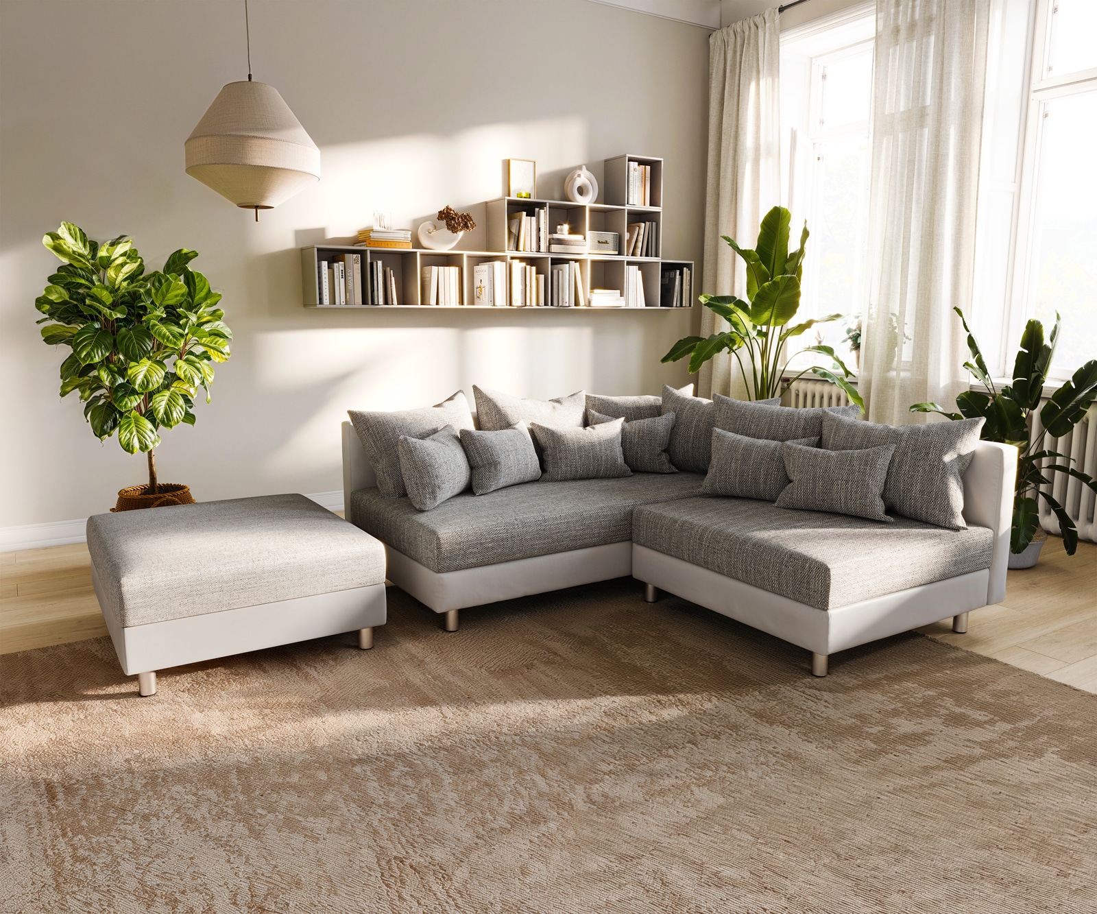 Ecksofa Clovis Weiss Hellgrau Modulsofa Hocker Ottomane Links