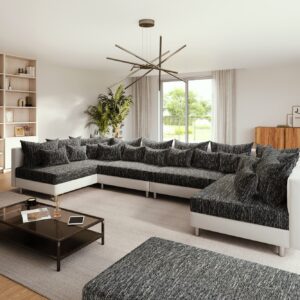 Wohnlandschaft Clovis XL Weiss Schwarz mit Hocker modular