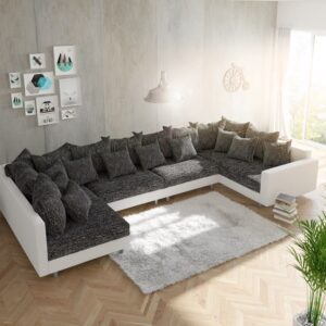 Wohnlandschaft Clovis XL Weiss Schwarz mit Armlehne modular