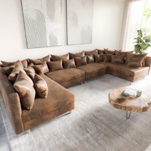 Wohnlandschaft Clovis XL Braun Antik Optik Modulsofa