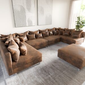 Wohnlandschaft Clovis XL Braun Antik Optik modular Hocker