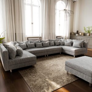 Wohnlandschaft Clovis XL Hellgrau Strukturstoff Modulsofa Hocker