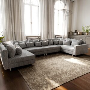 Wohnlandschaft Clovis XL Hellgrau Strukturstoff Modulsofa Armlehne