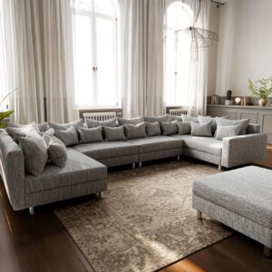 Wohnlandschaft Clovis XL Hellgrau Strukturstoff Hocker Armlehne Modul