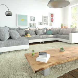 Wohnlandschaft Clovis XL Weiss Hellgrau Modulsofa Armlehne