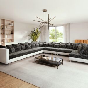 Wohnlandschaft Clovis XXL Weiss Schwarz Ottomane Links