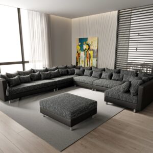 Wohnlandschaft Clovis XXL Schwarz Hocker Ottomane Links modular