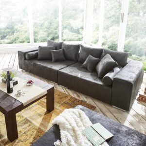 Big-Sofa Marbeya 285x115 cm Anthrazit Antik Optik Hocker