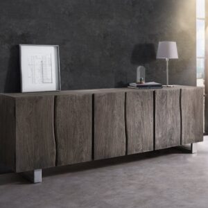 Sideboard Live-Edge 220 cm Akazie Platin massiv 6 Türen