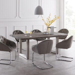 Esstisch Edge 200x100 XL Akazie Platin Edelstahl Breit Live-Edge