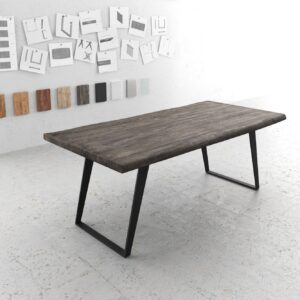 Esstisch Edge 200x100 XL Akazie Platin Metall Schräg Live-Edge