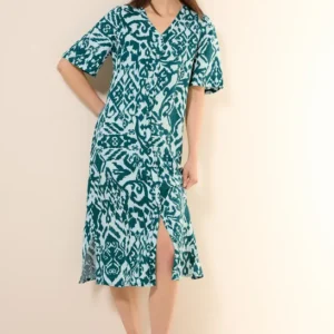 Gemustertes Leinenmix-Kleid