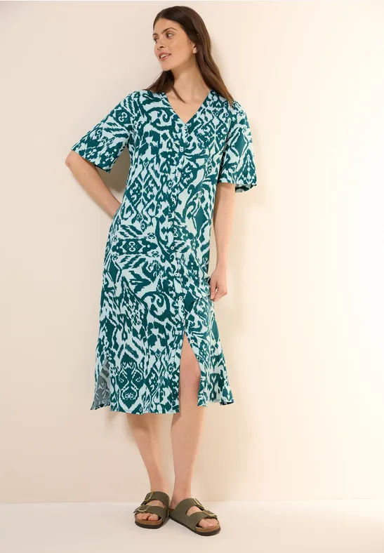 Gemustertes Leinenmix-Kleid