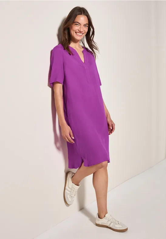 Split Neck Leinenmix Kleid