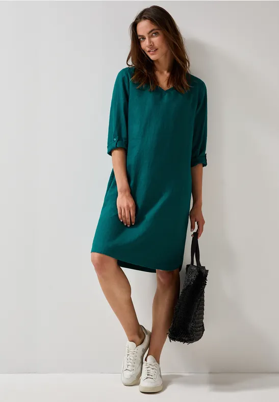 V-Neck Leinenkleid