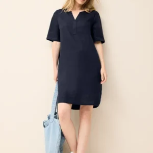 Split Neck Leinenkleid