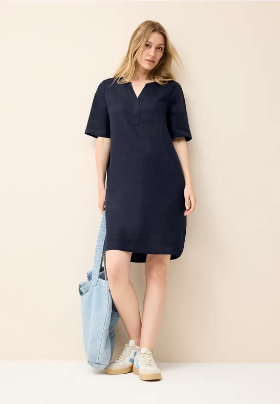 Split Neck Leinenkleid