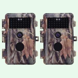 2 tlg. Wildkameras 64MP 1296p mit Bewegungsmelder Nachtsicht Maximale Entfernung bis 75Füße, 0,3s Trigger Geschwindigkeit , IP66 Wasserdichter| A252