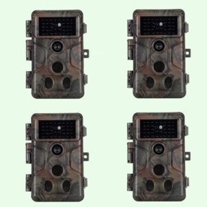 4tlg. Wildkamera 64MP 1296p Video mit Audio und Bewegungsmelder Nachtsicht max. Entfernung bis 100Füße, 0,1s Trigger Geschwindigkeit, Wasserdicht IP66 | A323