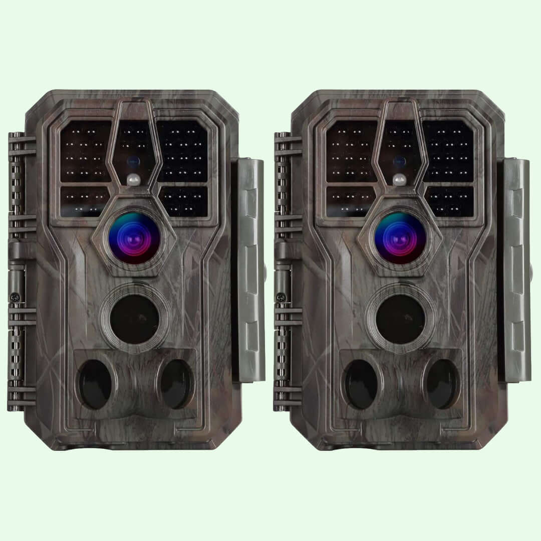 2-tlg. Wildkamera 64MP 1296p mit Audio und Bewegungsmelder Nachtsicht Max. Entfernung bis 100 Füße, 0,1s Trigger Geschwindigkeit , IP66 Wasserdichter | A280