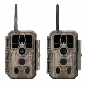 2-tlg. Wildkamera Wlan Fotofalle Jagdkamera Wildtierkamera 64MP 1296P 0,1s Schnelle Trigger Geschwindigkeit Nachtsicht Bewegungsmelder 110°PIR IP66 Wasserdichter | A280W Braun